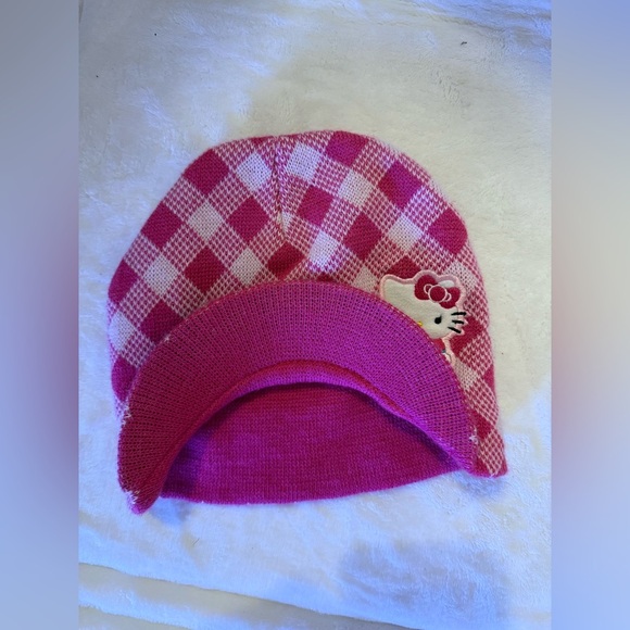Hello Kitty  beanie stripe knit kids cap hat OS pink purple winter vintage y2k - Picture 6 of 15